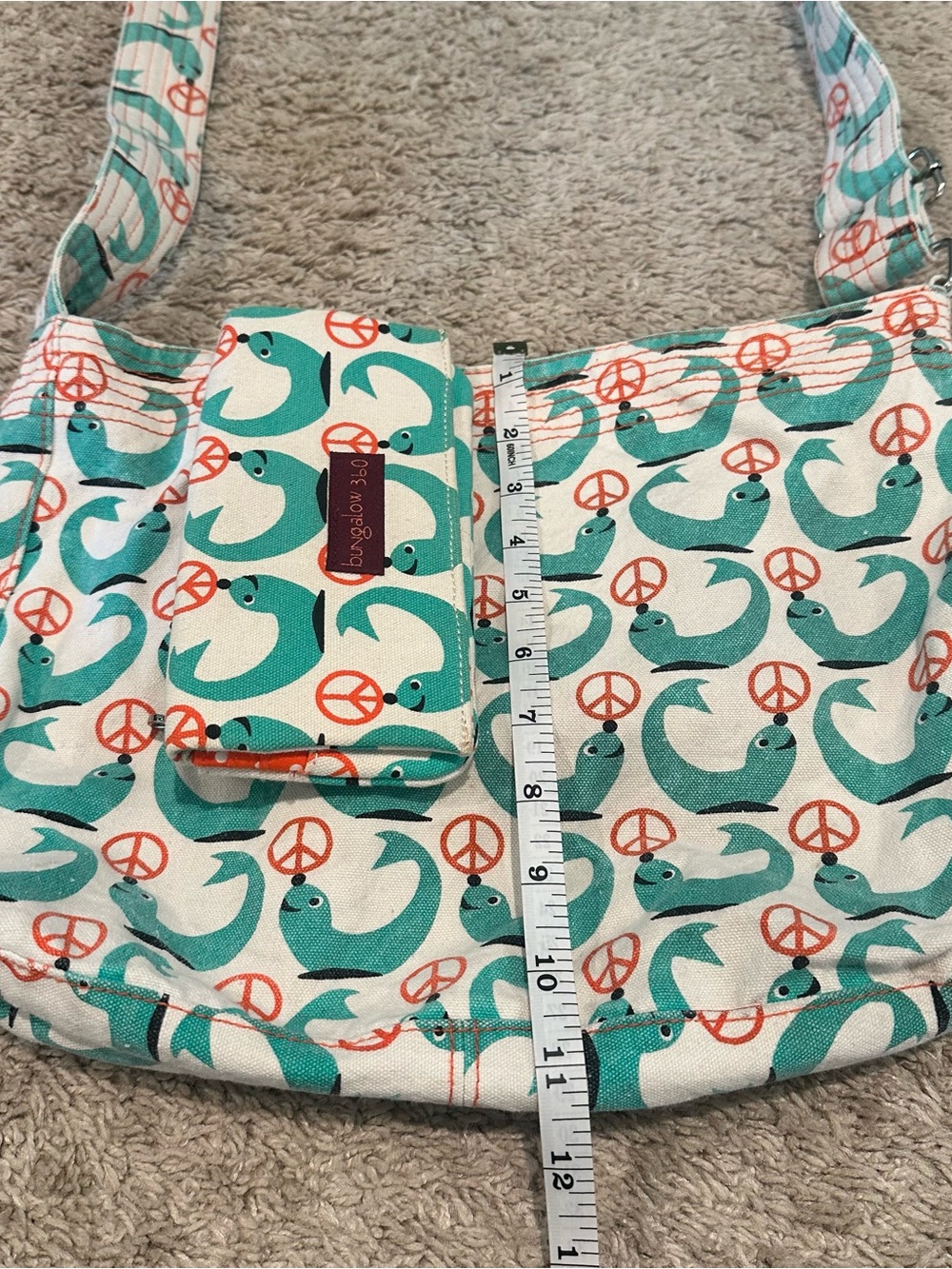 bungalow 360 Teal and Orange Seal Print Shoulder Bag w/matching billfold